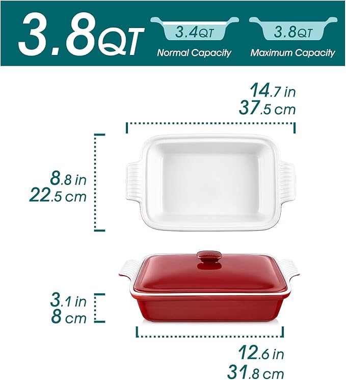 vancasso Blossom Casserole Dish With Lid 3.8 Quart Casserole Dish for Oven 9x13 Baking Pan with Handles Large Casserole Baking Dish Lasagna Pan with Lid Microwave Dishwasher Safe Red