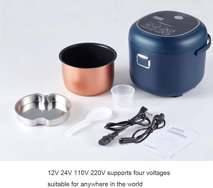 Car Rice Cooker 12V/24V/110V/220V Electric Rice Cooker 2-5 People 24 Hours Intelligent Reservation 8 Cooking Modes Non Stick Inner Pot