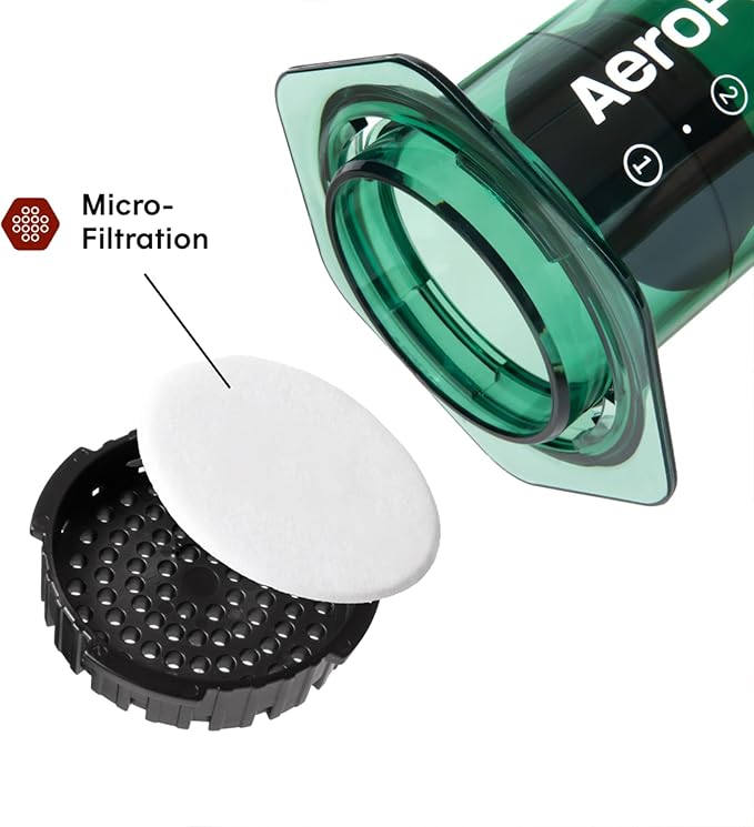 AeroPress Clear Green Coffee Press - All-in-One French Press Pour-Over &amp Espresso Style Manual Brewer 2 Min Brew for Less Bitterness More Flavor Small Portable Coffee Maker Travel &amp Campi