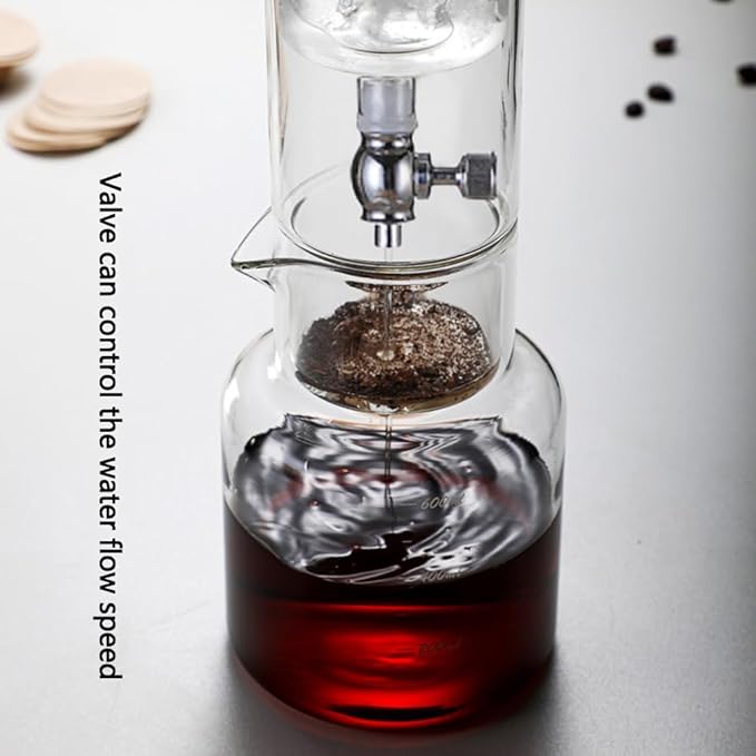 Cold Brew Coffee Maker with 100 Paper Filters 20oz Slow Drip Iced Coffee Maker Adjustable Speed Borosilicate Glass Pour Over Dripper Coffee Brewer for Home and Coffee Bar Accessories (Transparent)