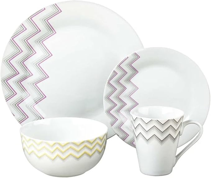 16 Piece Striped Ceramic Dinner Set Heat Resistant Porcelain