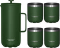 Scanpan TO GO French Press Coffee Maker 1.0L (Forest Green) + 4 Vacuum Cups 250 mL (Forest Green) - 18/8 Food Grade Stainless Steel - Scratch-Free Coating - Dishwasher Safe