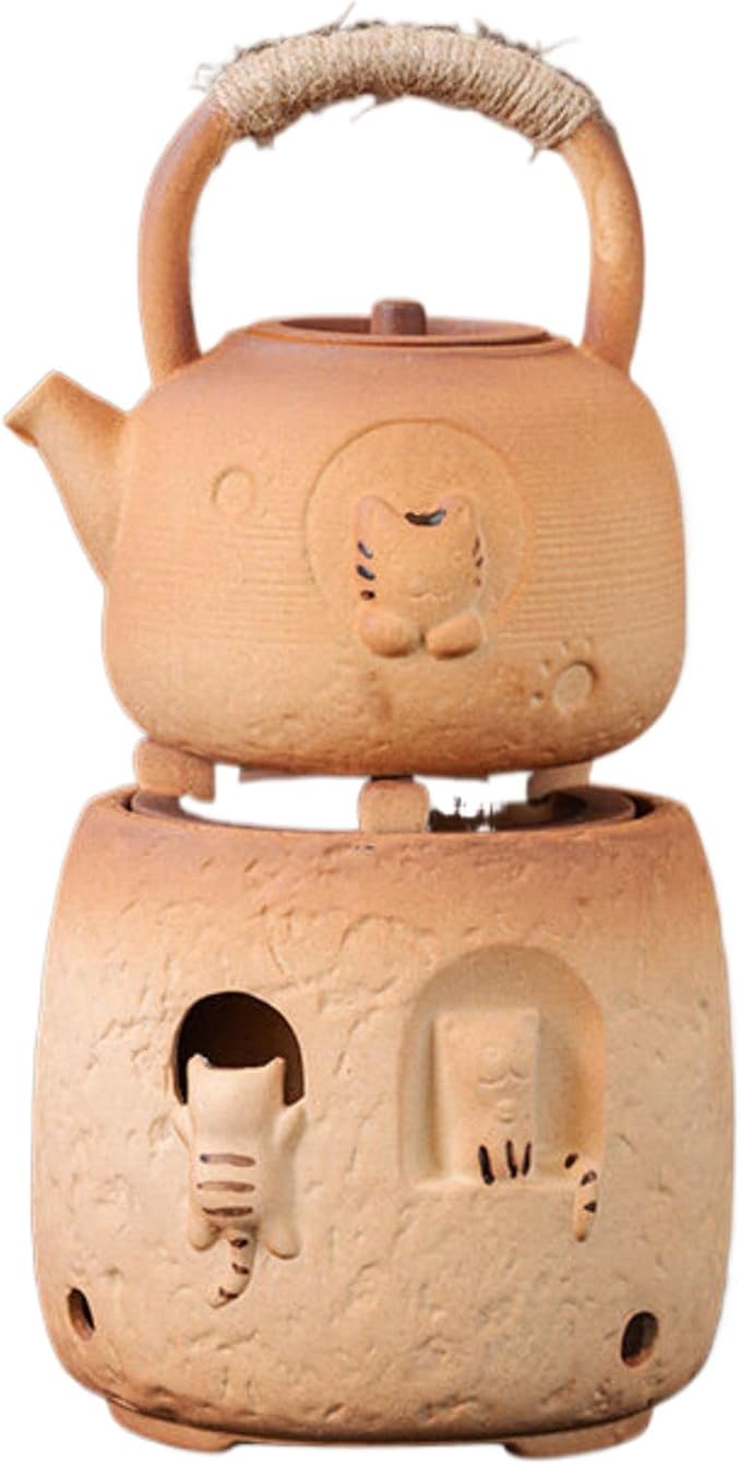 Thcbme 围炉煮茶家用室内全套烤茶罐罐茶煮茶器茶壶煮茶炉炭炉/Ceramic Dinnerware SetsPlates and Bowls/拙猫炭火炉 萌猫提梁壶