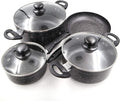 7Pcs Cookware Set Black Granite Fry Pan Souce Pot Milk Pot Glass Cover Non-Stick Induction&ampGas Cooker