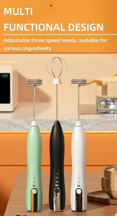 Immersion Blender Handheld 2-in-1 Hand Blender Electric with USB Rechargeable 3 Speeds Stainless Steel Blade Stick Blender with Whisk for Coffee LatteHot Chocolate Egg (Green)