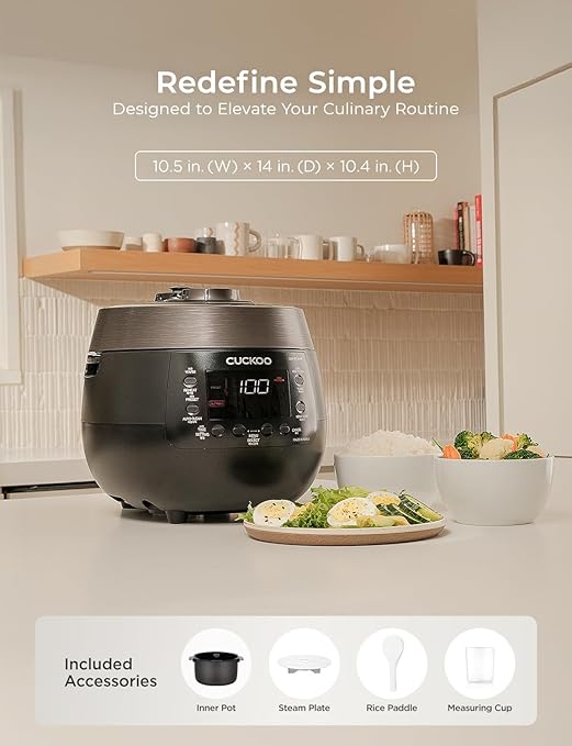 CUCKOO Twin Pressure Rice Cooker 6-Cup Uncooked / 12-Cup Cooked with Nonstick Inner Pot Versatile Rice Maker &amp Warmer with 14 Menu Options Voice Guide Auto Clean Black (CRP-RT0609FB)