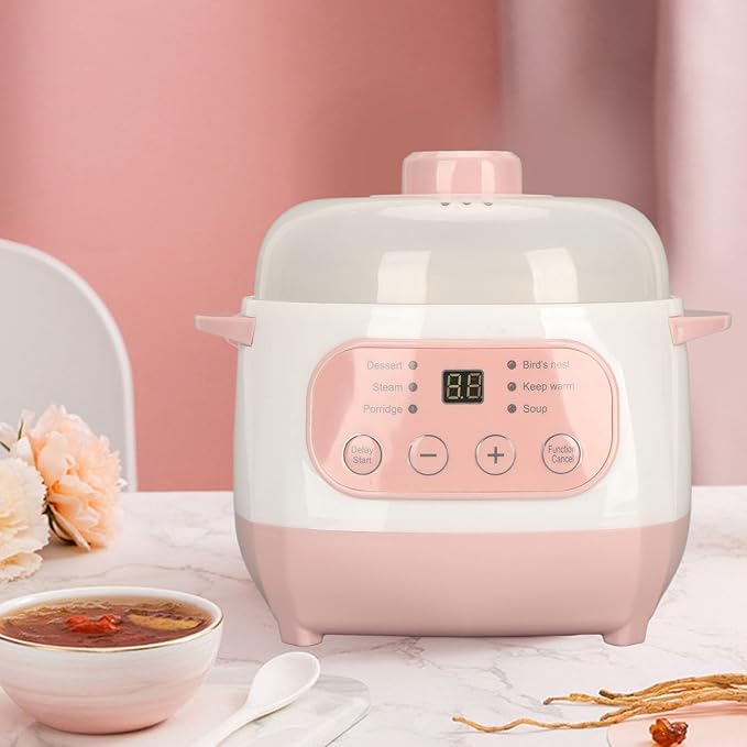 Sorandy 1L Electric Stew Pot 200W Compact Cooker with Anti Dry Burn 24H Reservation Easy to Use and for Rice Porridge Soup (US Plug 110V) Sorandyfgprhszc1e-12