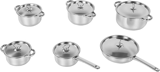 Stainless Steel Cookware Set Pot and Pan Set with Lid and Riveted Handle for Induction Cooker Kitchen Cooking Utensil for Home