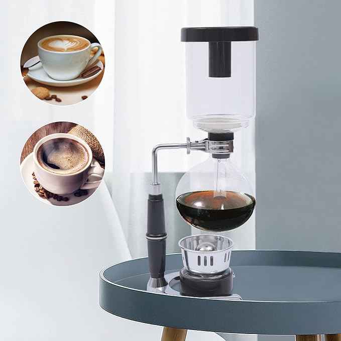 DYRABREST Siphon Syphon Coffee Maker 5-Cup Coffee Syphon Tabletop Siphon (Syphon) Coffee Maker 500ml Borosilicate Tabletop Vacuum Coffee Maker for Home Coffee Shops and Offices (500ml Black)