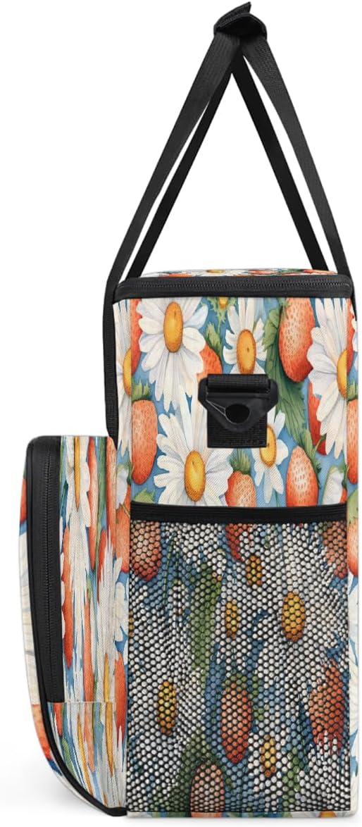 Strawberry Daisy Coffee Maker Carring Bag Travel Carrying Storage Tote Bag Compatible with Keurig K-Mini or K-Mini Plus Portable Single Serve Coffee Brewer Case with Pockets for K-cup Pods