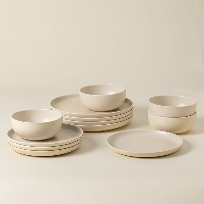Casafina Ceramic Stoneware 12-Piece Place Setting Service for 4 Pacifica Collection Vanilla | Microwave &amp Dishwasher Safe Dinnerware Set | Food Safe Glazing | Restaurant Quality Tableware