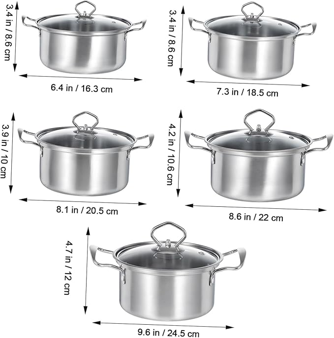 BESTOYARD 5sets One Soup Pot Set Induction Saucepan Cookware Set Double Handles and Glass Lids
