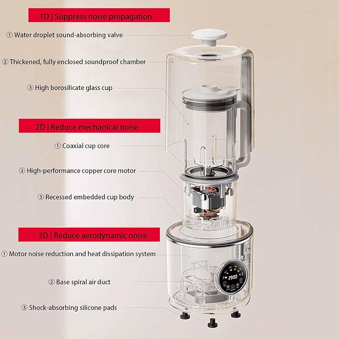 Soundproof Cooking Blender with Hot &amp Cold Function 1100ml Filter-Free Soy Milk Maker 8-Speed Blender with Temperature Control &amp 12H Preset Timer White