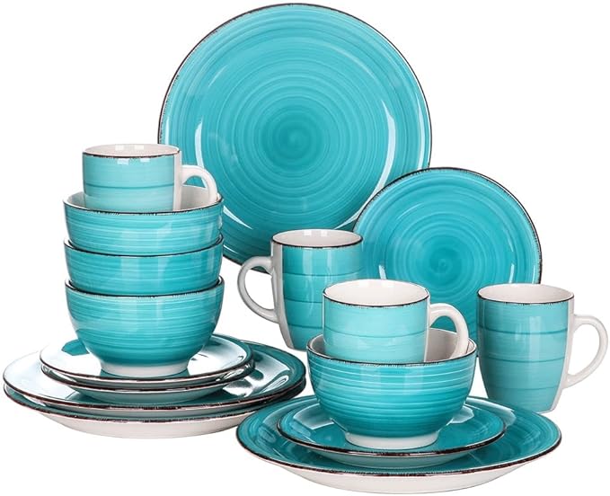 16-Pieces Porcelain Dinnerware Set Vintage Ceramic Plate Set with Dinner Plate Dessert Plate Bowl Mug Set