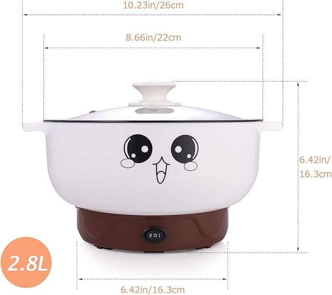 Electric Skillet 4-in-1 Multifunctional Electric Cooker Skillet Grill Pot for Cooking Rice Hotpot Soup Steam Eggs Fried Noodles Small Kitchen Cooker Non-Stick (2.8L without Steamer)