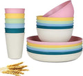 18pcs Wheat Straw Dinnerware Sets Unbreakable dish Set Reusable Plates Bowls and Cups Set dishes Dishwasher Microwave Safe for Kitchen Outdoor Travel Camping (Light Macron)