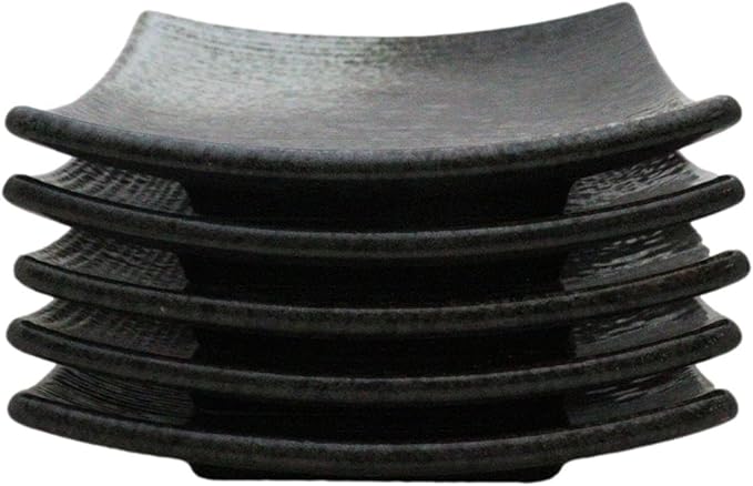 Ebros Gift Artistic Charcoal Grey Tone Hakumu Collection Dinnerware Serveware Kitchenware Set Asian Japanese Restaurant Supply (Pack Of 5 Square Appetizer Dessert Salad Plates)