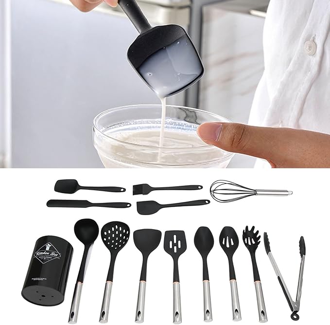 14 Piece Silicone Cookware Set Heat Resist Kitchen Tools Cooking Kitchen Utensils with Comfortable Handles for Home and Restaur Use