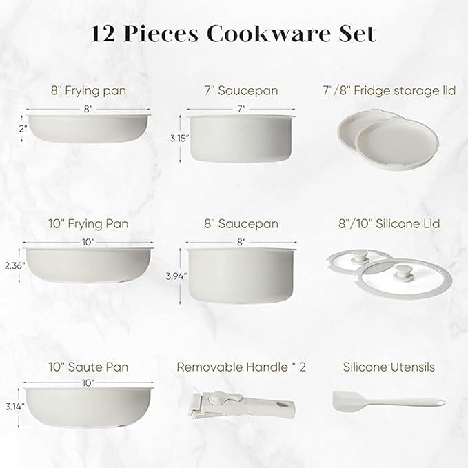 Pots and Pans Set Non Stick Dishwasher Safe with Lids Induction Kitchen Cookware Nonstick Cooking Set with Removable Handle Stain &amp Scratch-Resistant PFAS/PFOA Free12 Pieces