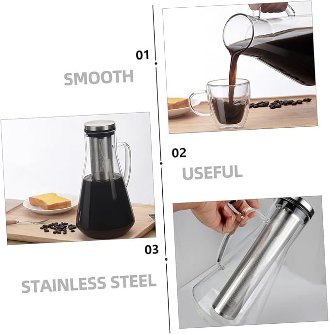 Large Capacity Cold Brew Coffee Maker 1600ml Glass Coffee Pot with Stainless Steel Filter High Borosilicate Glass Dual Use for Home and Office
