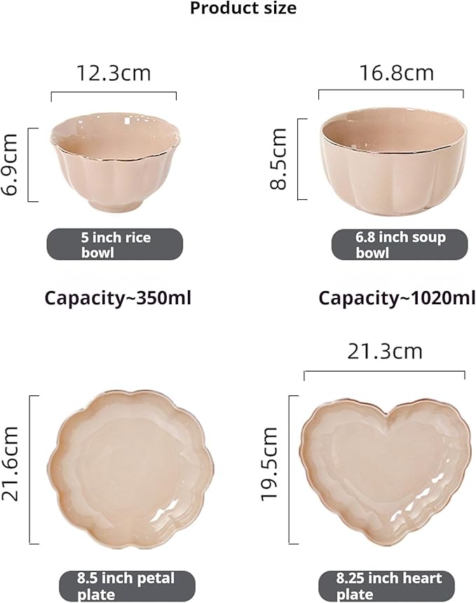 Dinnerware Set for 6 People - 27 Pieces - 12.5in Dinner Plate 8.5in Dessert Plate 350ml Pasta Bowl - White Flesh Color - 26 Piece Set (White 26 piece set)