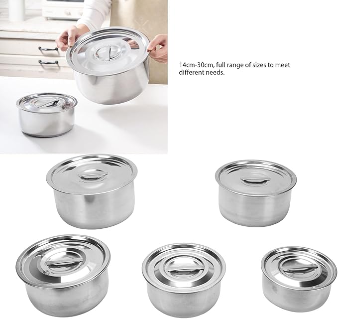 Kitchen Cookware Sets5 PCS Stainless Steel Multifunctional Soup Pot Set Induction Compatible Sauce Pan Kitchen Cooking Small Pots with Lids Minimalist Pots and Pans