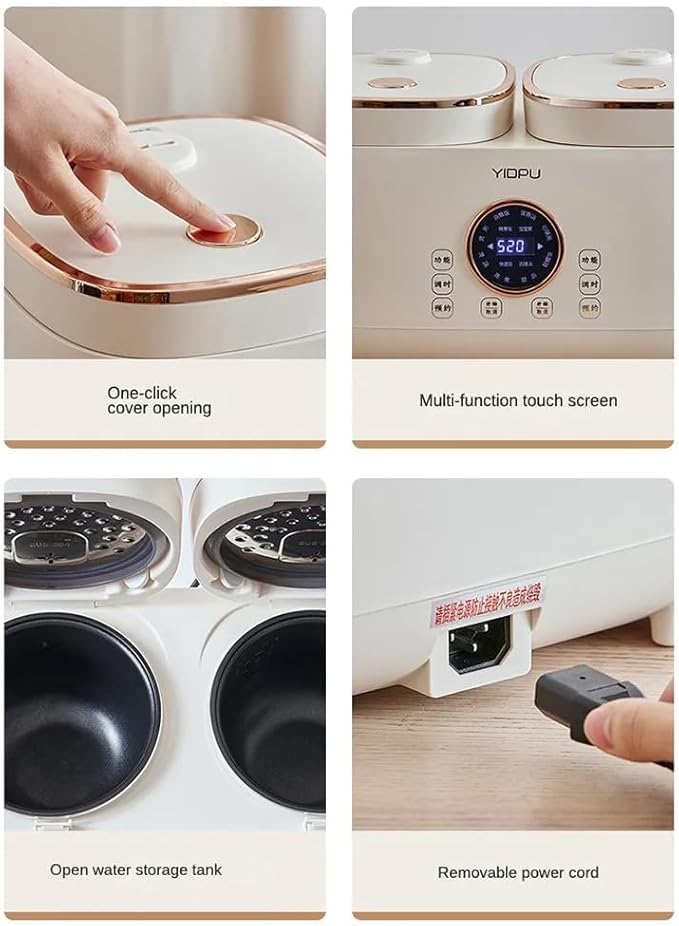 2L+2L Dual Inner Multi-Function Electric Rice Cooker with Smart Touch Screen Non-Stick Pot and 12-Hour Appointment Timer for Home Cooking