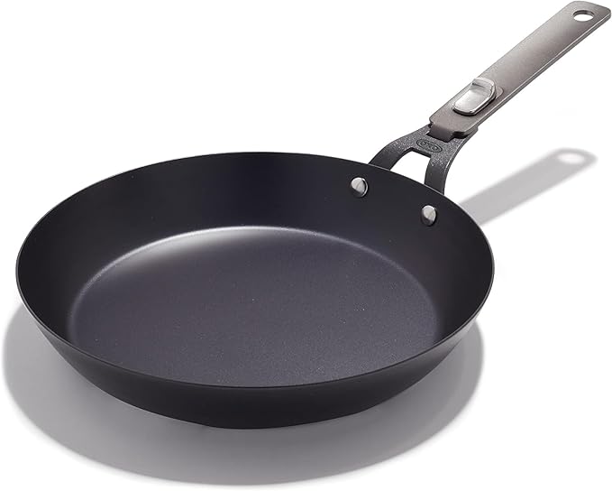 OXO Outdoor Pre-Seasoned Carbon Steel 10 Frying Pan Skillet Detachable Handle for Easy Storage Indoor Use Nonstick with Use Induction SuitableOven &amp Broiler SafeBrowning GrillSearSauteB