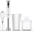 Hand Blender 3-in-1 2-Speed Stick Blender with Milk Frother Egg Whisk for Smoothies Coffee Milk Foam Sauces and Soups – White