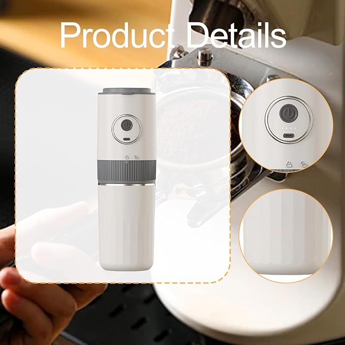Compact and Versatile Portable Electric Coffee Maker with Coffee Grinder Dripper and Cup for Home Fishing and Outdoor Use Beige