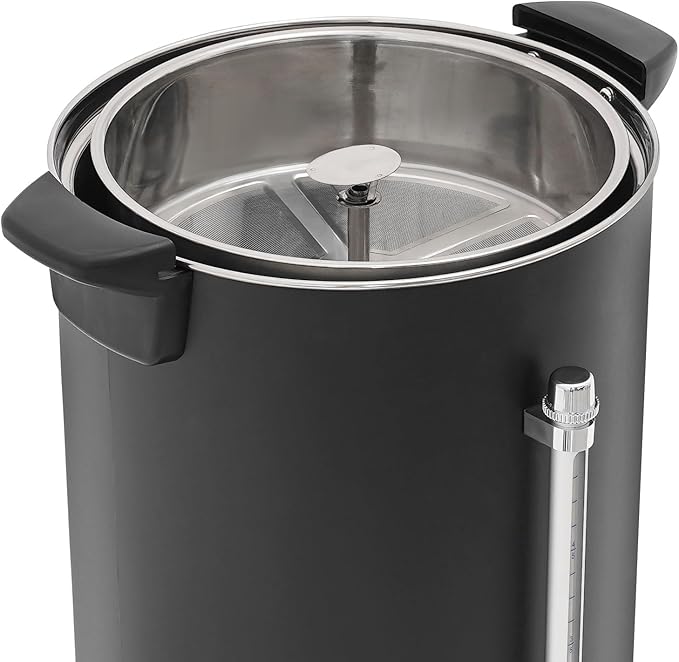 25L Stainless Steel Coffee Urn Hot Water Dispenser Commercial Electric Brewer with Drip Tray No Temp Dial Black Party Catering Church Office Cafeteria Percolator Maker 100-Cup Spigot Tap