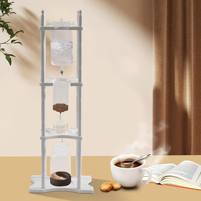 84.5 Oz Cold Brew Tower Large Capacity Cold Brew Coffee Maker with Scale Adjustable Time &amp Speed Ice Drip Coffee Maker for Coffee Shop About 25 Cups (White)