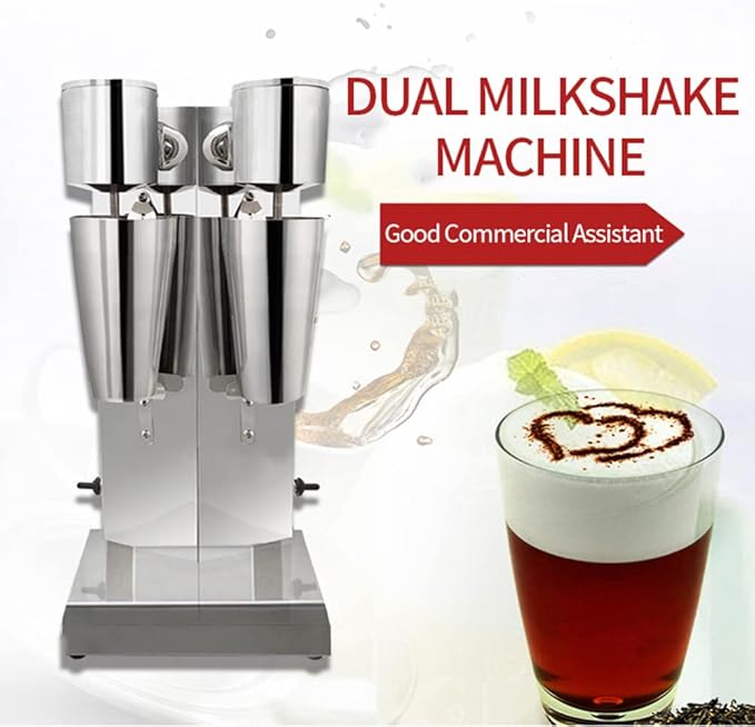 180W Commercial Milkshake Maker Machine Double head Milkshake Mixer Stainless Steel Drink Mixer with 2 Speed Adjustable and 1000ML Cup for Mixing Cocktail/Banana/Strawberry/Coffee/Milkshakes