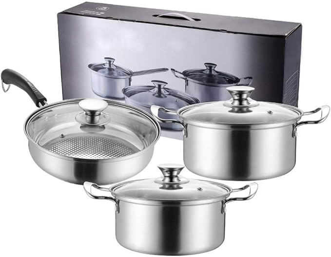 Pot Set Professional Stainless Steel Cookware Set with Toughened Glass Lids Pans and Pots Set Cooking Utensils for All Stove Types Induction Cooker Cookware Cooking Set