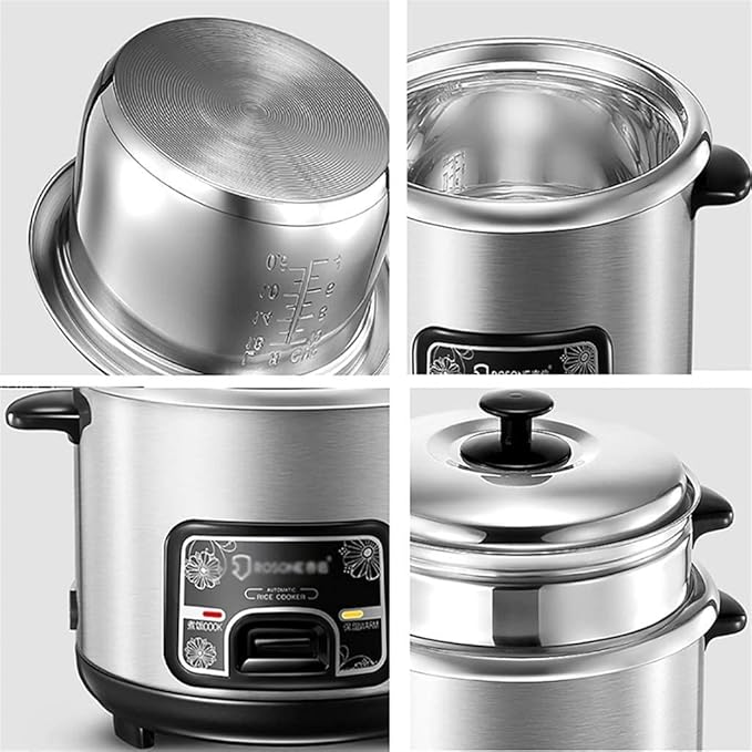 Rice Cooker-Steamer 201 Stainless Steel Rice Cooker with Spatula and Measuring Cup for 1-7 People (2L) ()