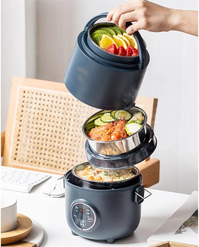 HBJWOV 1.6L Electric Lunch Box Portable Electric Rice Cooker Heating Three-layer Bento Box Food Steamer Cooking Pot Heater