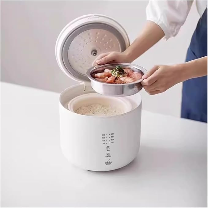 GRFIT Household 2L Rice Cooker Multifunctional Automatic Kitchen Cooker 1-2 People Small Electric Rice Cookers (Color : C-with Steamer White)