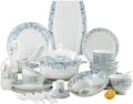 65 pcs Dinnerware Set Serves for 10 People Line Drawing Decoration Bone China Tableware SetPremium Quality Porcelain Dishes/Plate/BowlDishwasher &amp Microwave SafeBlue (60pcs Serves for 10 Peopl