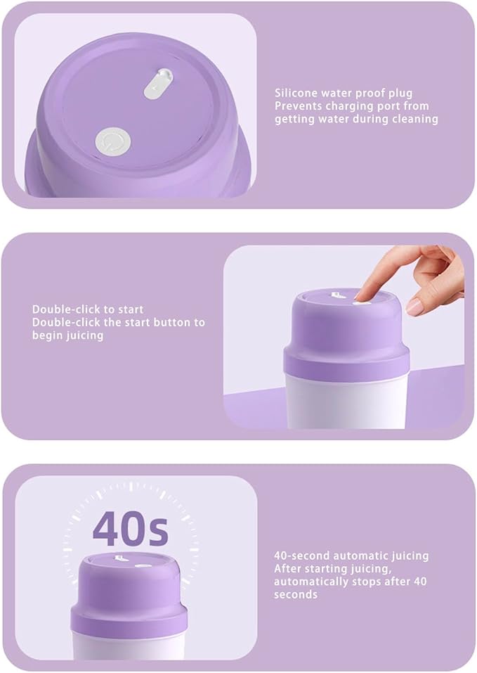 Fdit 650ml Portable Blender USB Rechargeable Cordless Personal Blender Cup with 21000RPM 60W Powerful Blending for Freshly Squeezed Juices Milk Shakes