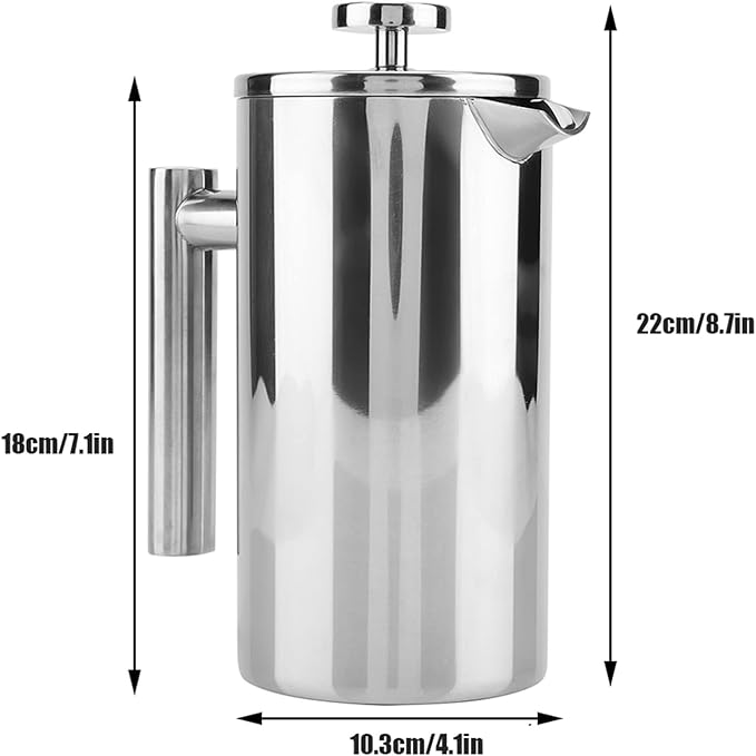 ZJchao French Press Coffee Maker Maker Double Walled Coffee Presses Stainless Steel French Press Tea with Filter for Kitchen Cafe Travel Camping (1000ML)