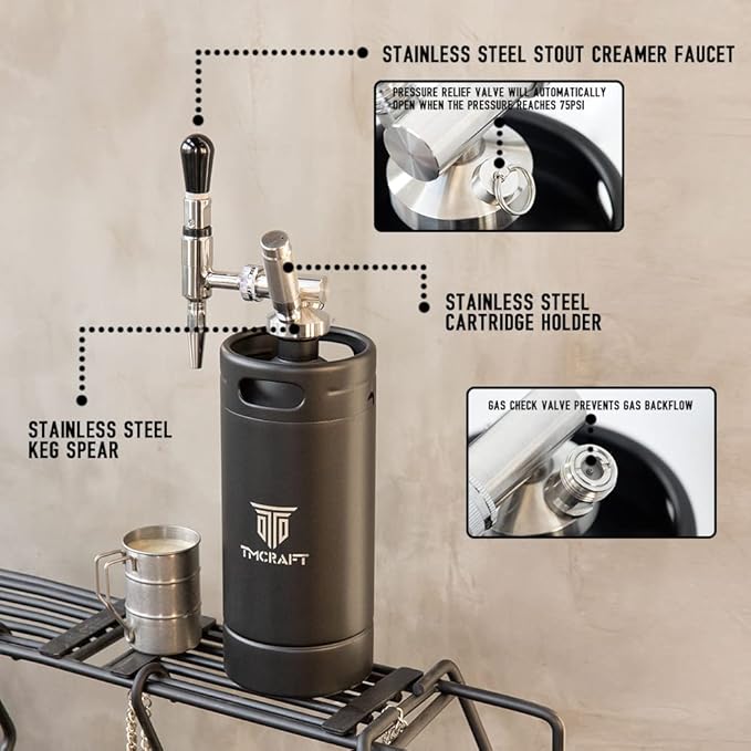 TMCRAFT 128oz Nitro Cold Brew Coffee Maker Home Brew Coffee Keg with Stainless Steel Stout Creamer Faucet &amp Pressure Relieving Valve