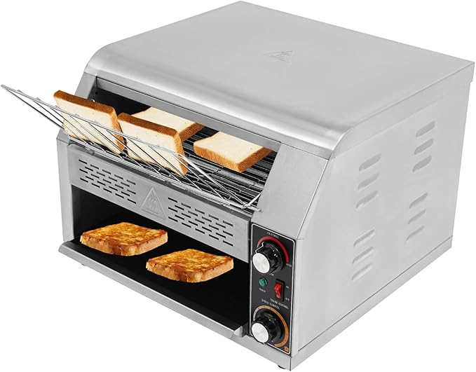 2400W Stainless Steel Countertop Bread Oven Commercial Toaster Conveyor with Three Heating Modes &amp 7-Level Speed Control 450 Slices/h Rotating Toasters Oven for Toasting Bread Sandwiches