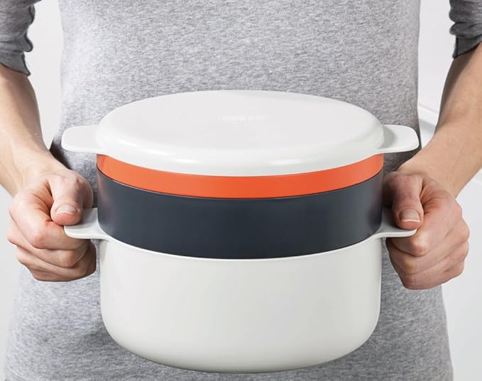 Joseph Joseph M-Cuisine Microwave 4-Piece Stackable Cooking Set 2 liter cooking pot steamer griddle and lid Orange/Beige