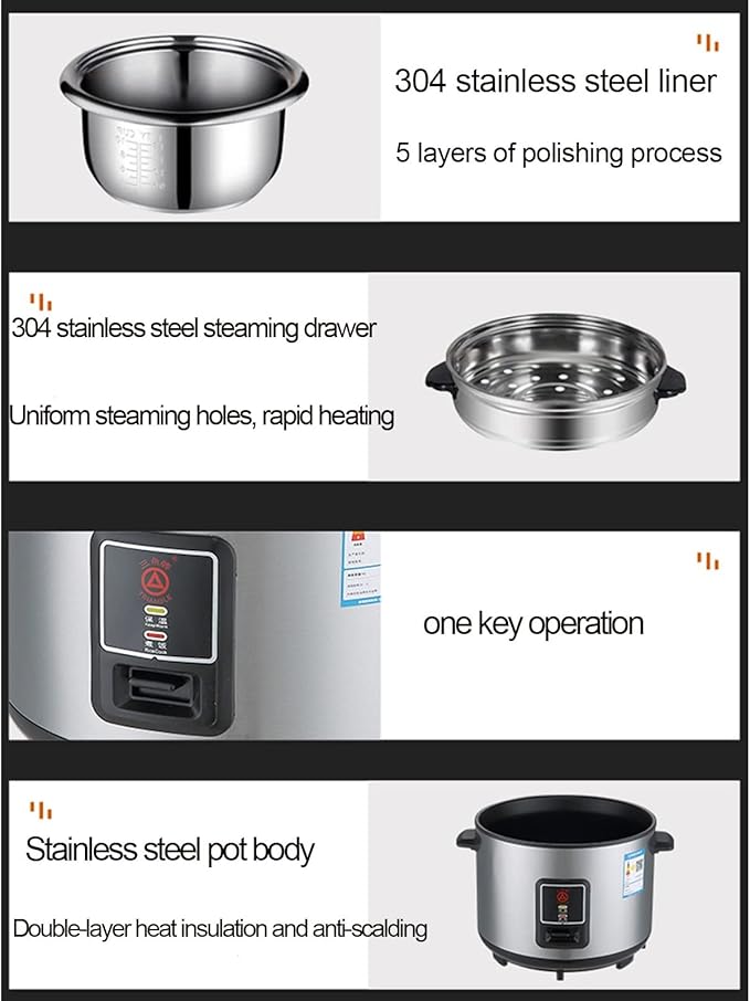 THEGA Rice Cooker - Stainless Steel Household Rice Cooker Uncoated Healthy Rice Cooker Steam Up And Down Boil Digital Slow Cooker Thickened Liner Rapid Heat Conduction (Size : 5L)
