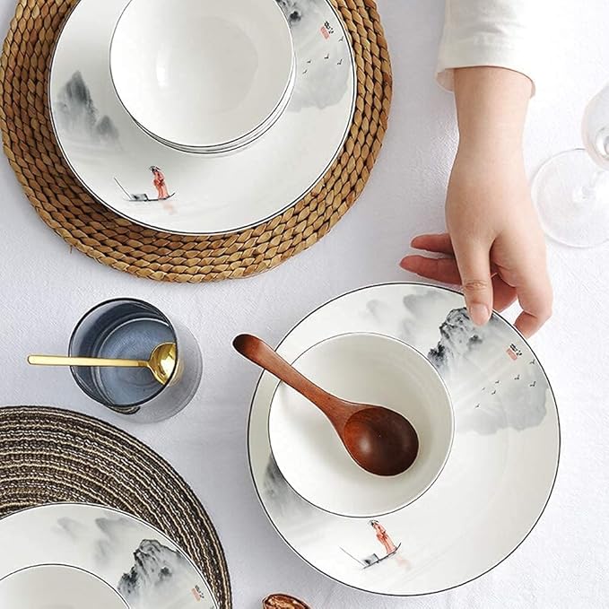 Elegant Dinnerware Set Dinner Plates Bowls Set Porcelain Dishes Dinner Sets Chinese Style Dinner Plates And Bowls In Glazed Microwave Dishware Safe Service For 6/8/10/135Pcs