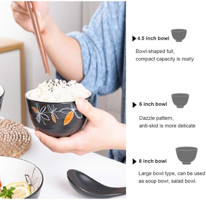Dinner Plates Pottery Tableware 20 Pieces Black Porcelain Dinner Set with Flower Pattern Ceramic Dinnerware Service for 6 People