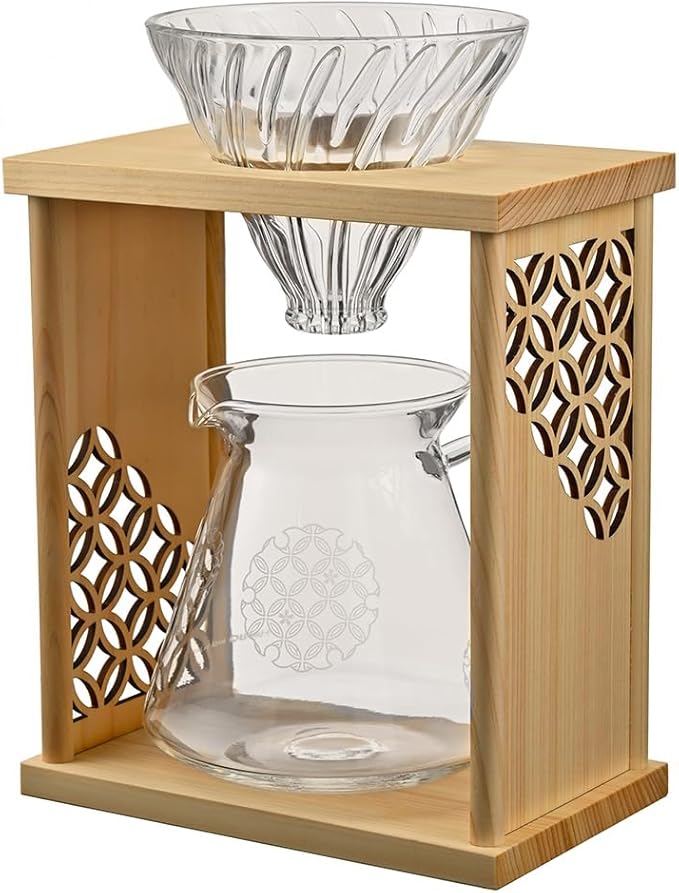 HARIO Drip Stand Set Cloisonne Natural Black Practical Capacity 20.3 fl oz (600 ml) V60 Dripper Server Includes 40 Dedicated Papers For 1-4 People (Black) (Natural)