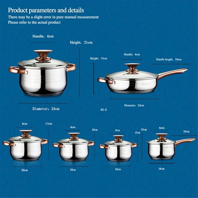 Cookware Cookware Set with Glass Lid Bottom Stainless Steel Body Saucepan for Household