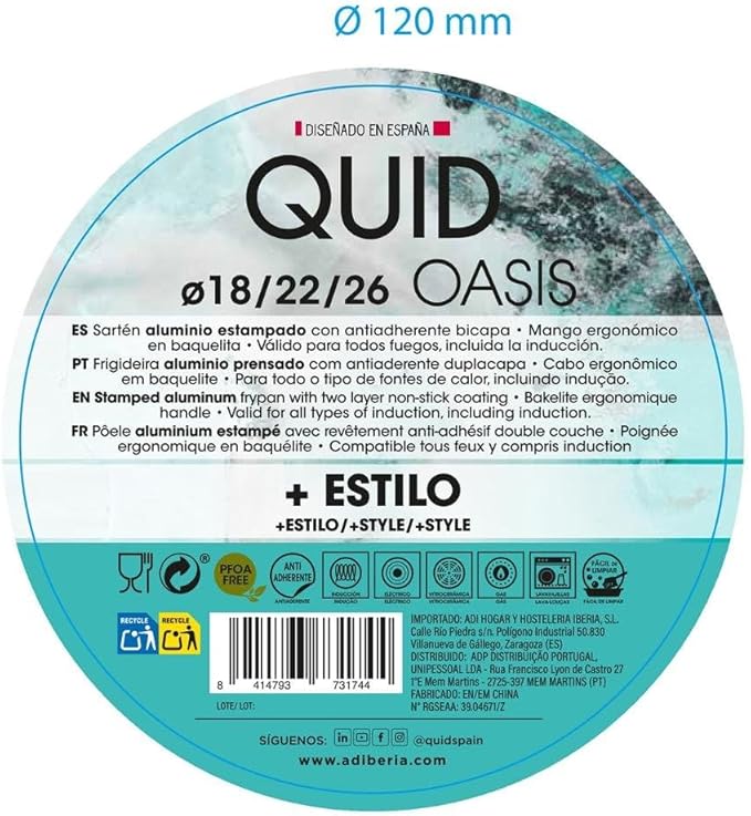 Quid Oasis Set of 3 Pressed Aluminium Frying Pans 18 – 22 – 26 cm Aluminium Suitable for Hob Ceramic Suitable for Induction