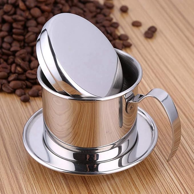 TOPINCN Vietnamese Coffee Drip Filter Stainless Steel Pour Over Coffee Maker Portable Coffee Drip Brewer for Home Office Travel (Silver)
